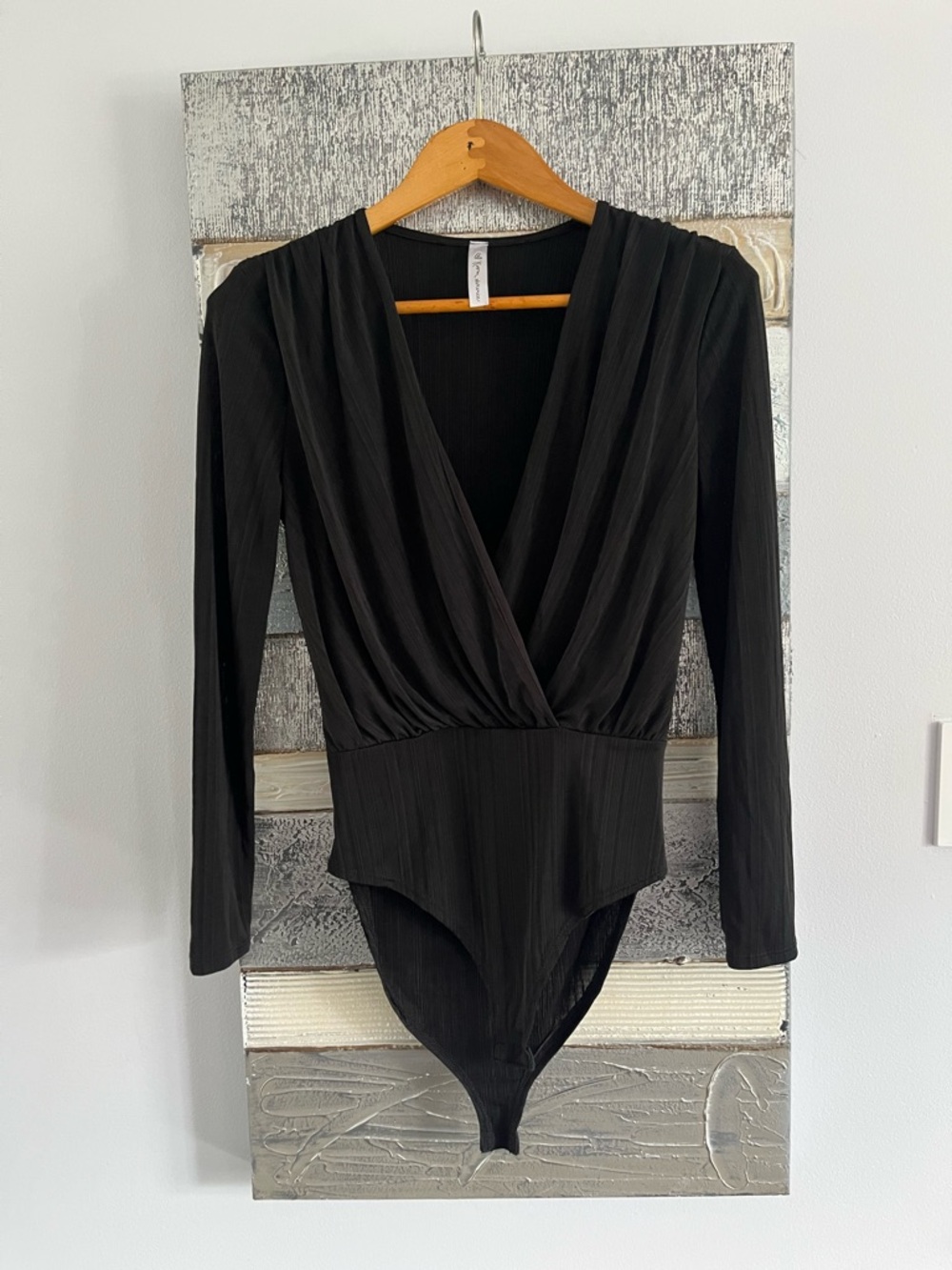 Black Long Sleeve Surplice Bodysuit